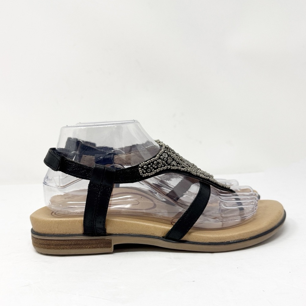 Aetrex Sheila Leather Beaded Sandals Black Silver Size 39 8.5 - Picture 2 of 10